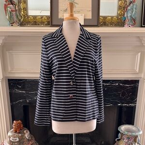 “Nautica” Navy & White Striped Button Front Blazer